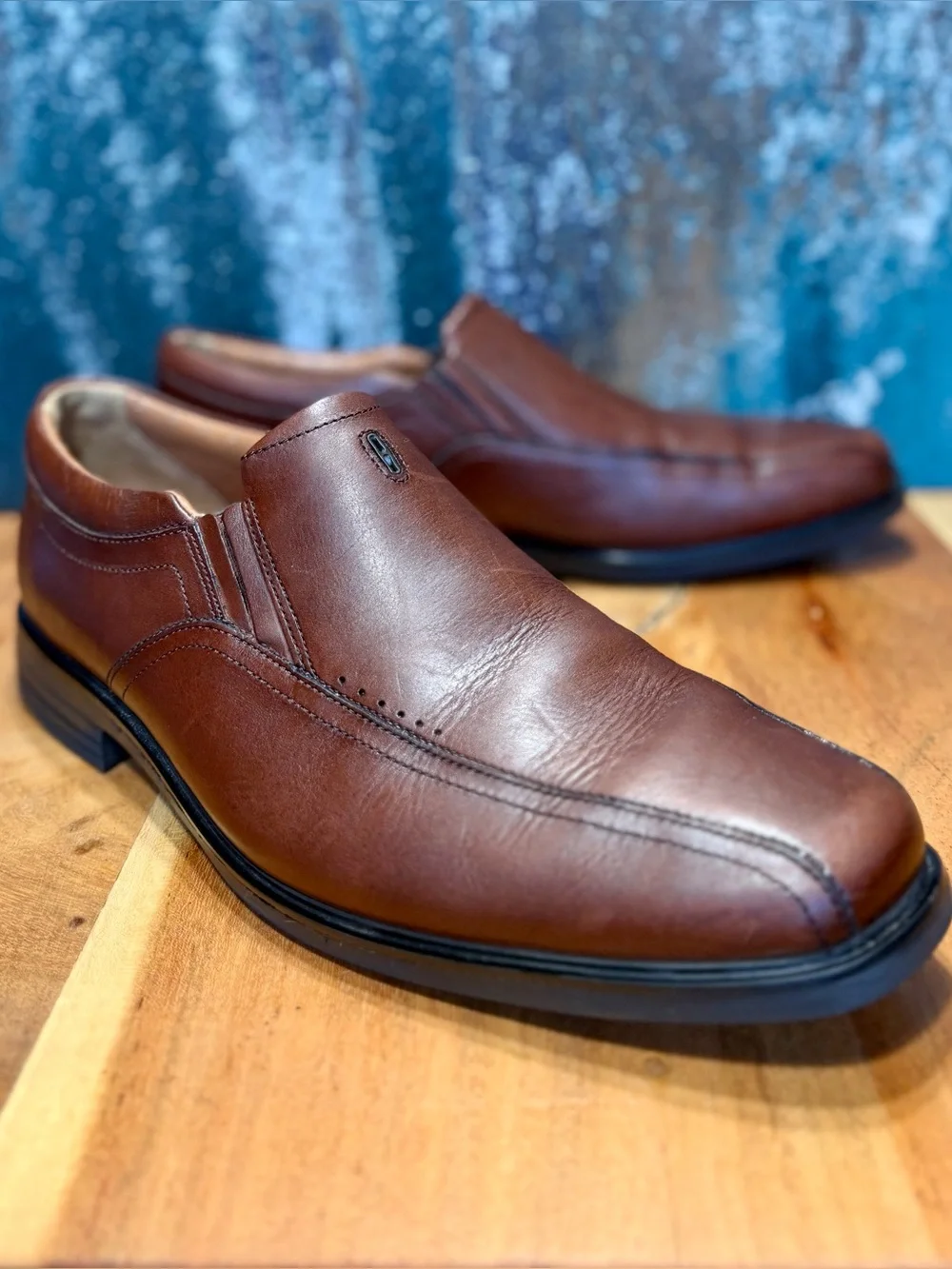 Clarks Classic Unstructured Brown Leather Slip-On Loafers Men’s Size 10 VGUC